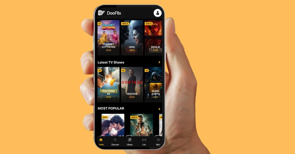 Dooflix APK iOS – Stream Movies & Shows Online on iPhone 2 Home screen of dooflix apk iOS