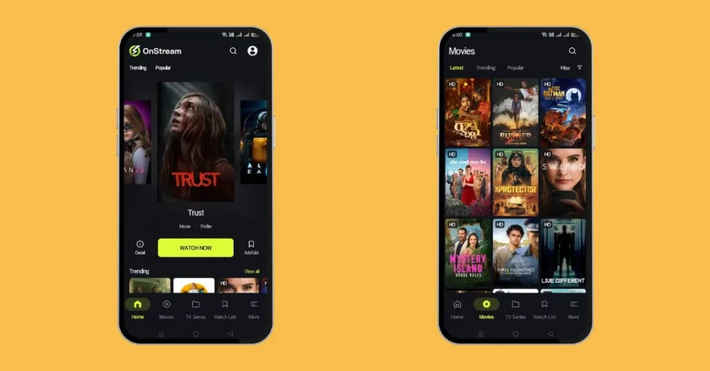 Dooflix vs Onstream 2025: Best Streaming App Compared 3 Onstream movies and homepage interface