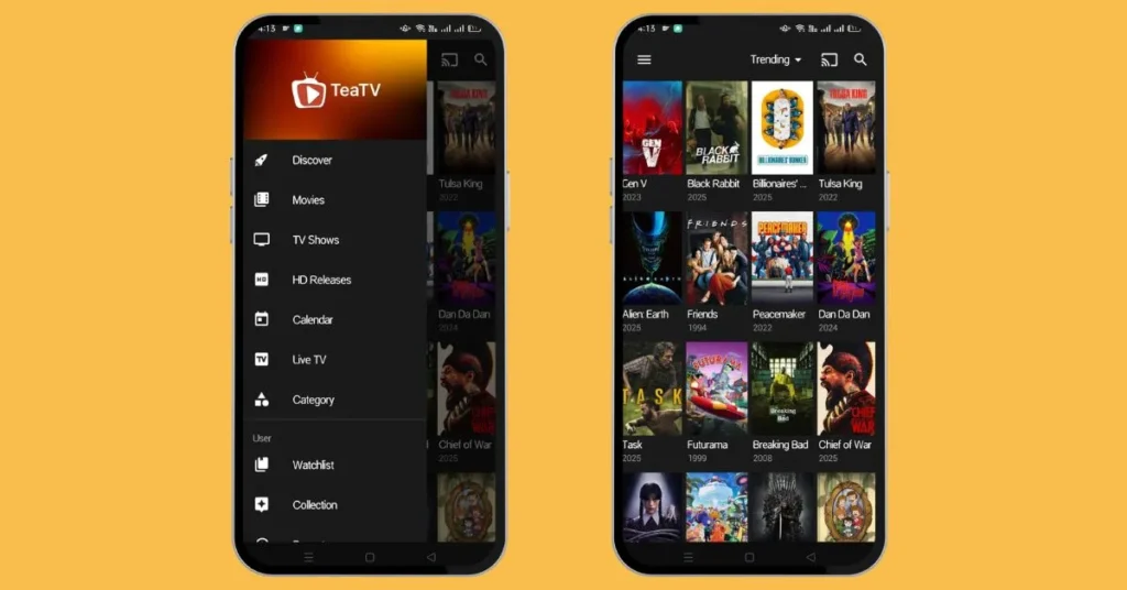Dooflix vs TeaTV 2025: Unbiased Review & Final Verdict 3 applying trending filter on TeaTV application.