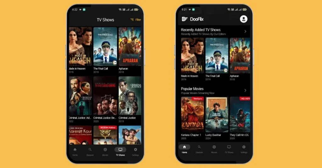 different generes tv shows on the dooflix apk.
